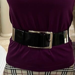 Suzi Roher Black Patent Belt with Silver Buckle